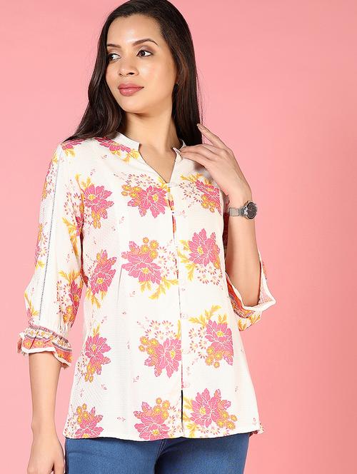 women floral print mandarin neck shirt style top - 21725659 -  Standard Image - 0