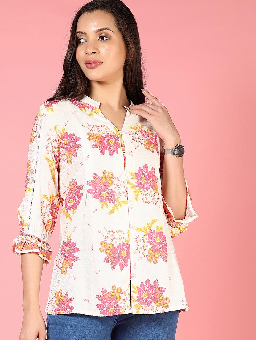 women floral print mandarin neck shirt style top - 21725659 -  Zoom Image - 0