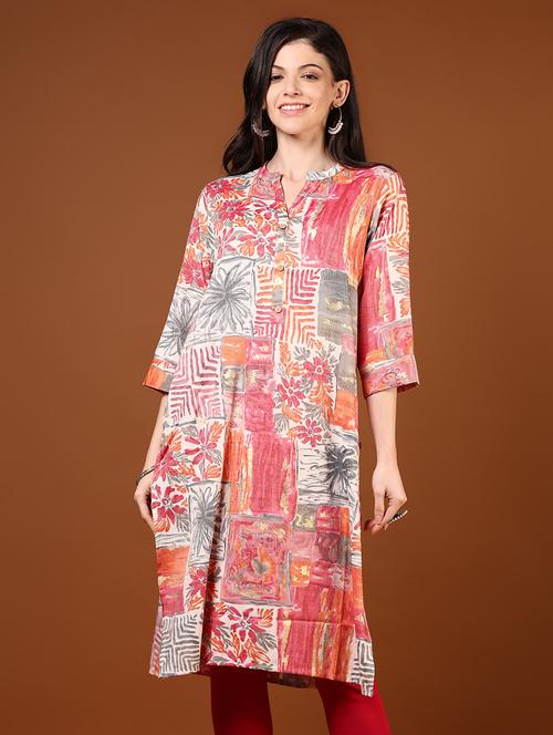 women three quarter sleeve straight kurta - 21725662 - Standard Image - 0