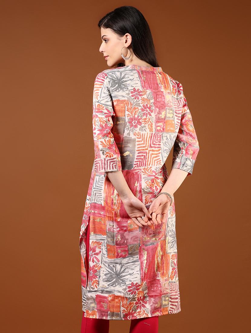 women three quarter sleeve straight kurta - 21725662 - Standard Image - 2
