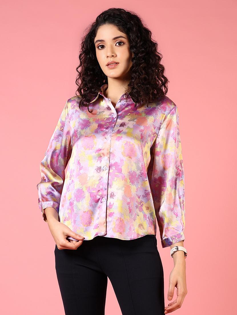 women printed collared long sleeves shirt - 21725716 -  Zoom Image - 0