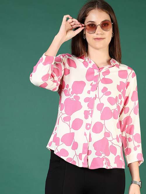 women pink printed collared regular shirt - 21725740 -  Standard Image - 0
