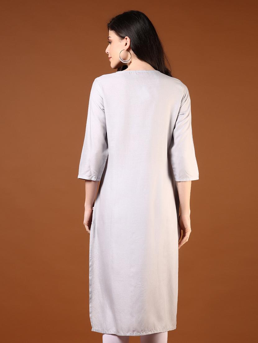 women three quarter sleeves straight kurta - 21725749 - Standard Image - 2