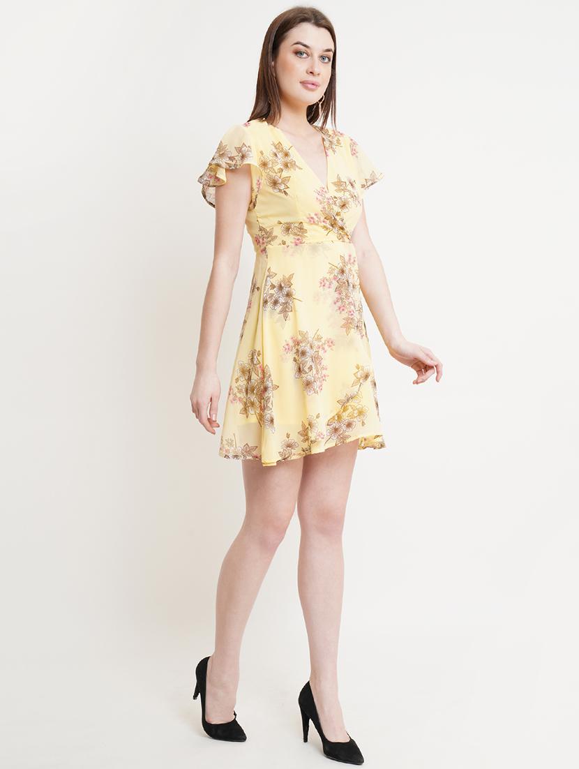 women floral print overlap neck a-line dress - 21725800 - Standard Image - 2