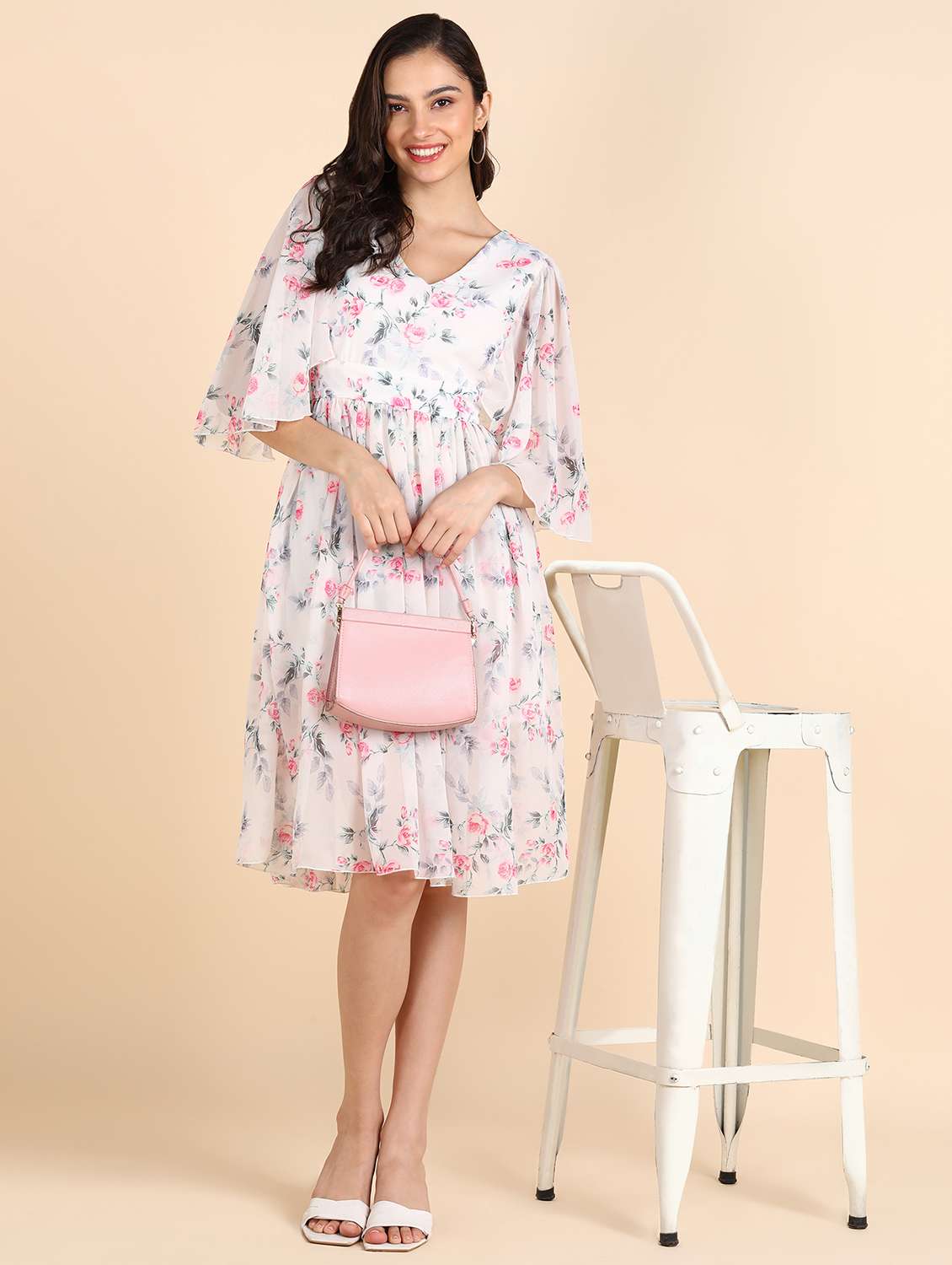women printed puff sleeves fit & flared dress - 21725802 - Zoom Image - 0