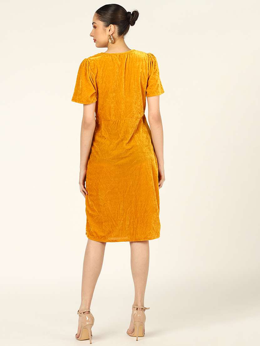 women solid puff sleeves wrap dress - 21725811 -  Standard Image - 2