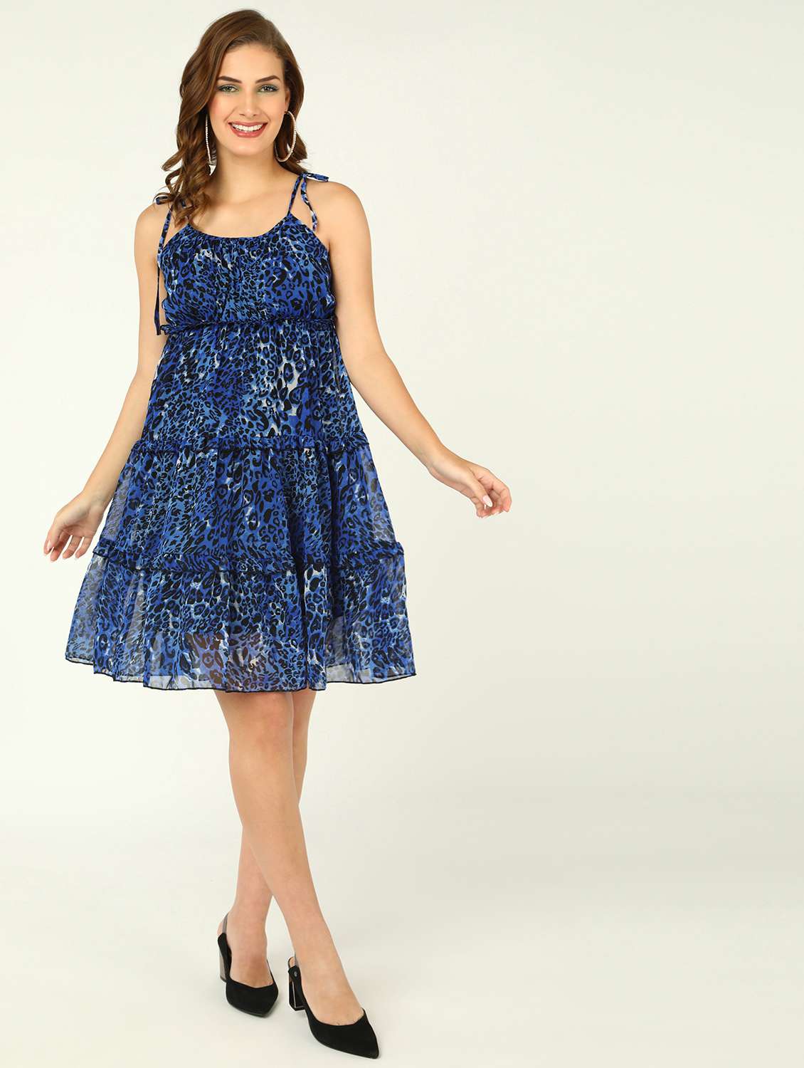 women animal print shoulder strap tiered dress - 21725814 -  Standard Image - 2