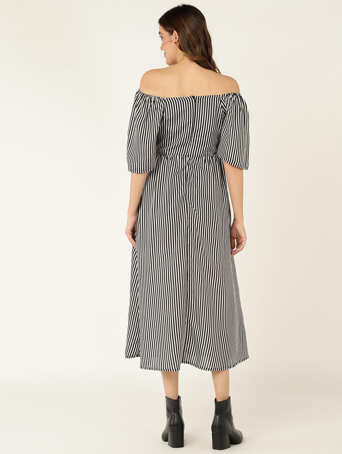 women striped off shoulder a-line dress - 21725818 - Standard Image - 2