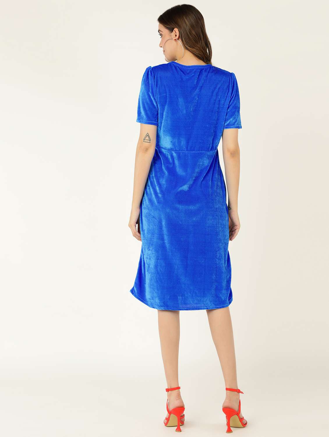women solid puff sleeves wrap dress - 21725821 - Standard Image - 2