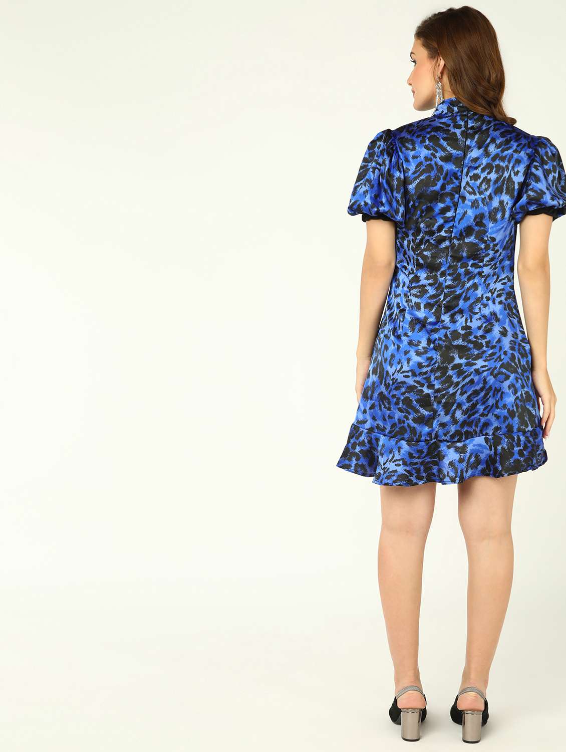 women animal print puff sleeves tiered dress - 21725823 -  Standard Image - 2