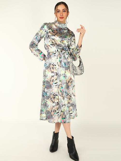 women printed mock neck long sleeves a-line dress - 21725830 -  Standard Image - 0