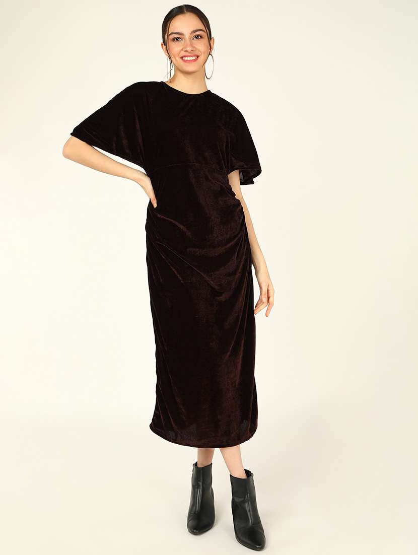 women solid batwing sleeves sheath dress