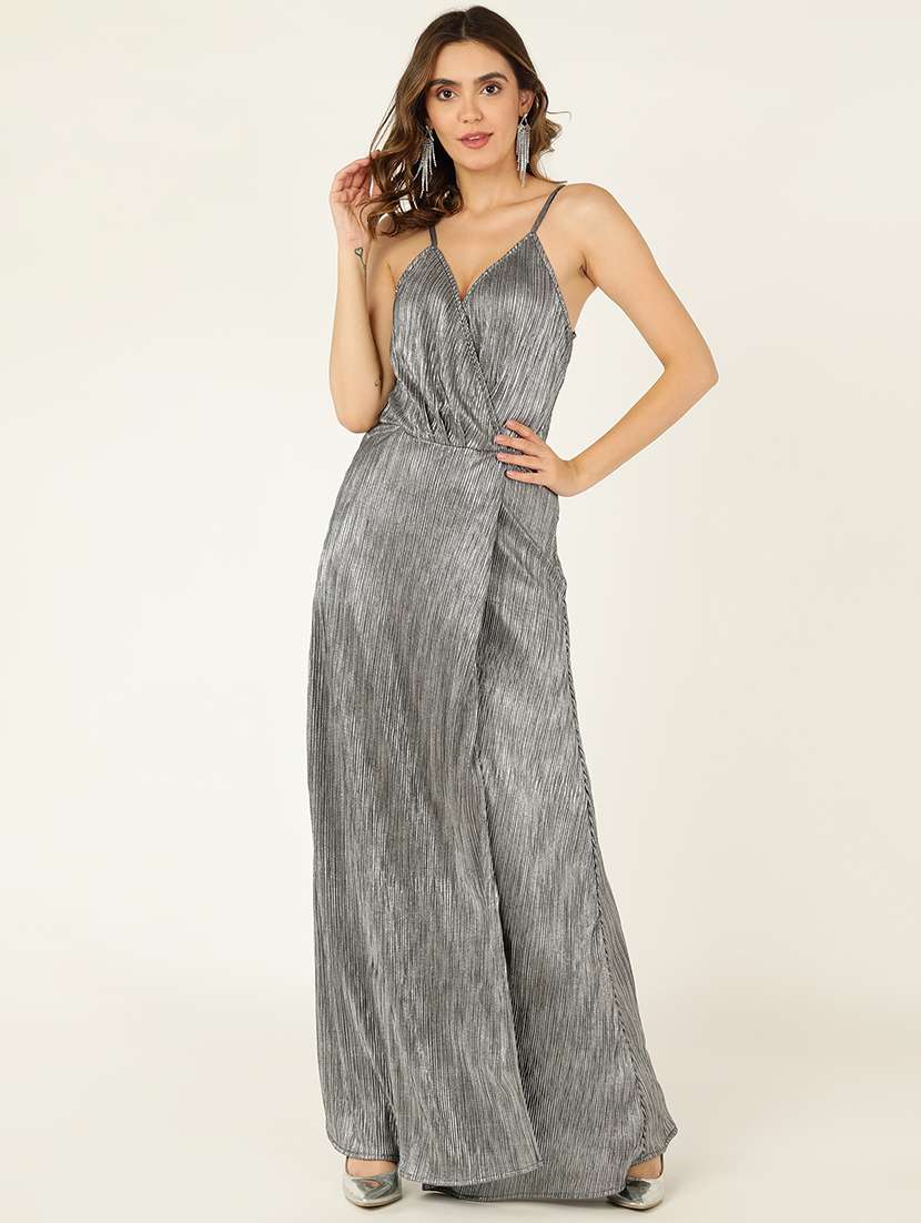 women self designed sleeveless high slit dress