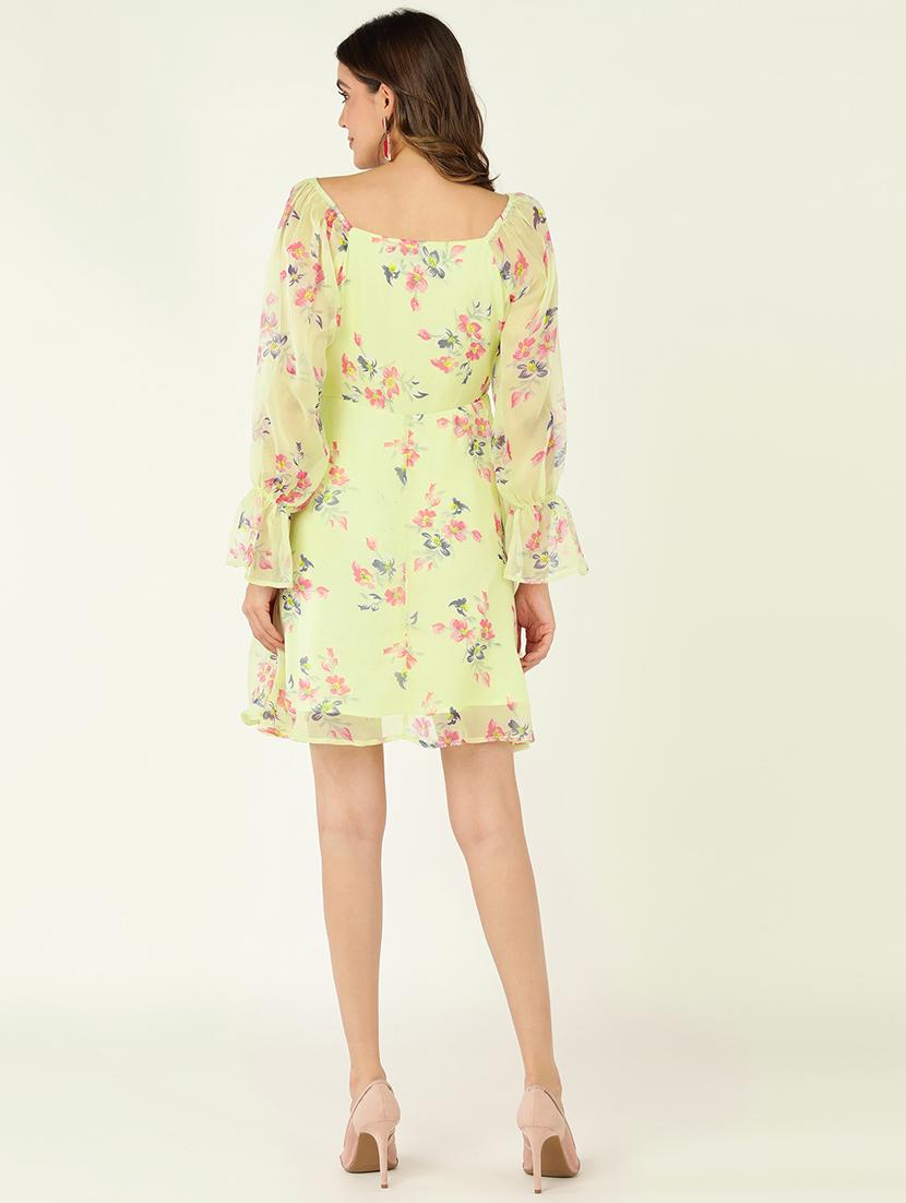 women floral print puff sleeves a-line dress - 21725843 - Standard Image - 2