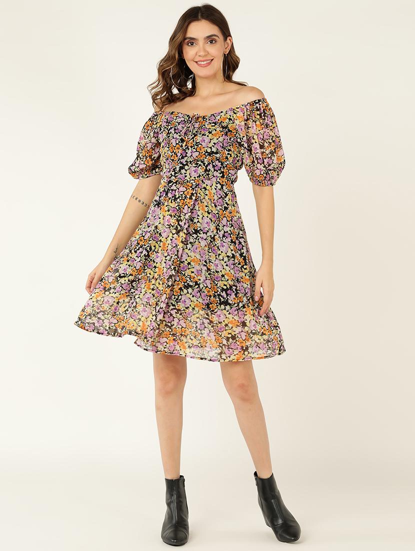 women printed off shoulder dress