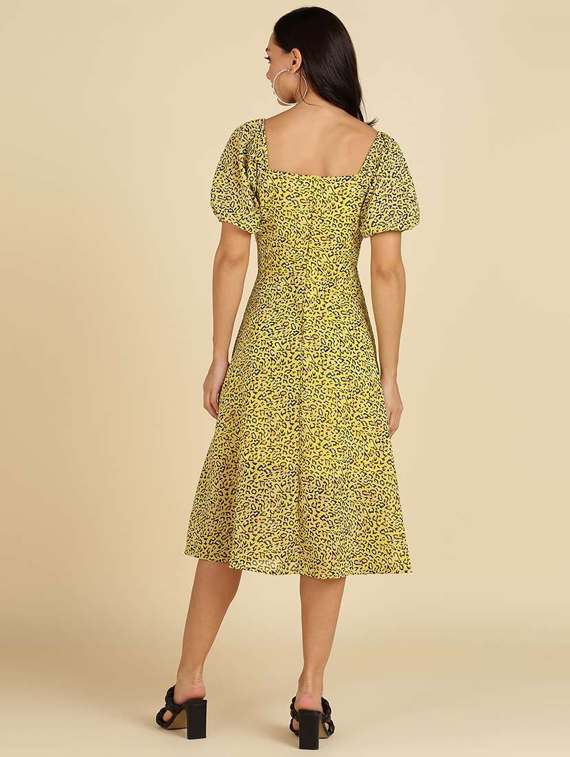 women animal print puff sleeves a-line dress - 21725853 -  Standard Image - 2