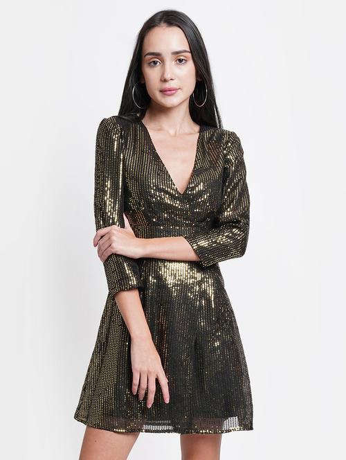 women sequined puff sleeves a-line dress - 21725855 -  Standard Image - 0