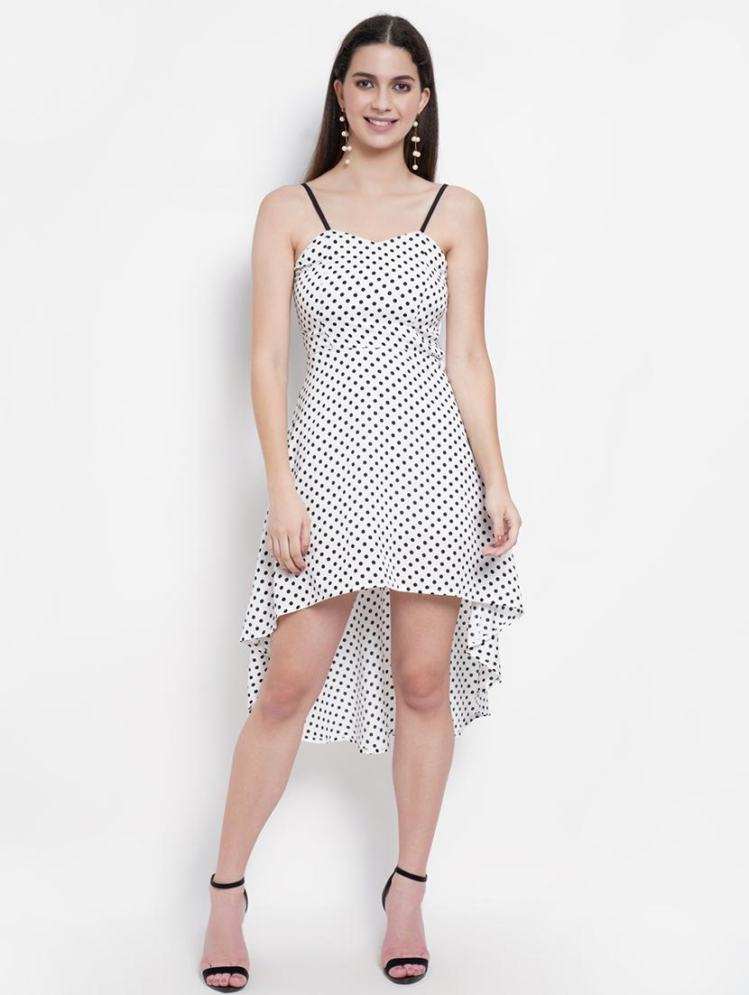women polka doted shoulder strap high low dress - 21725857 - Zoom Image - 0