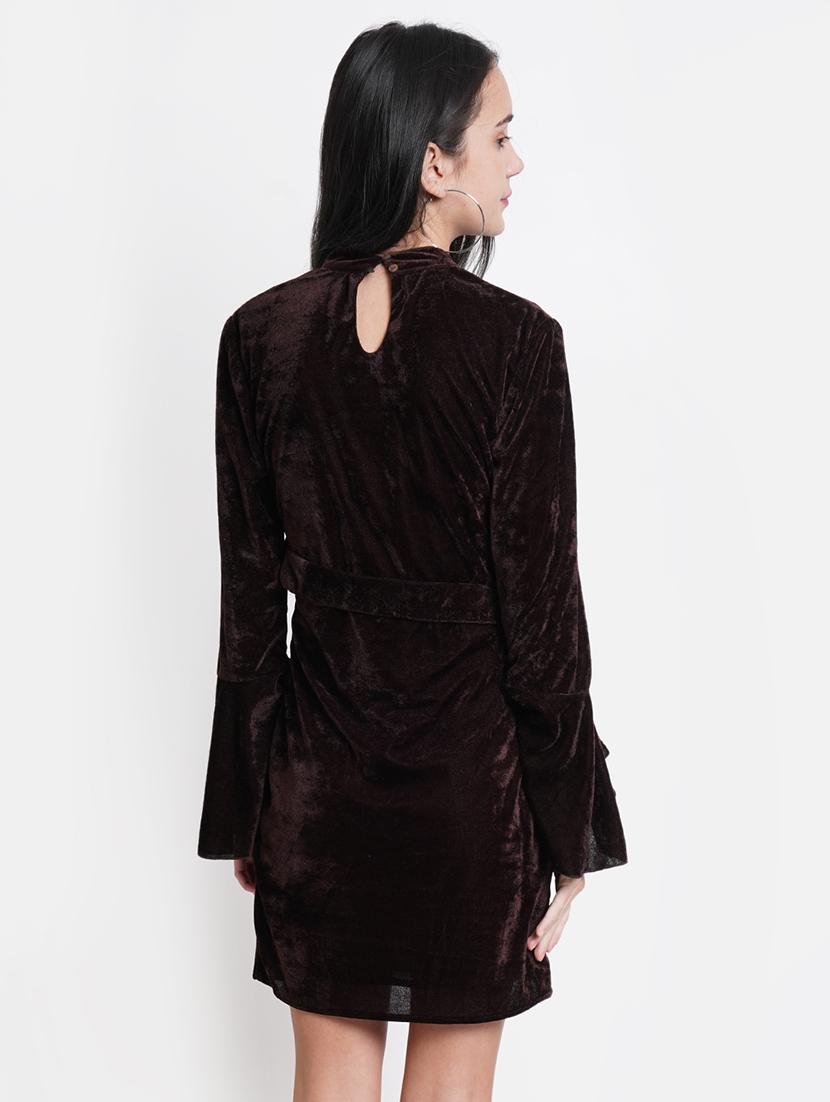 women solid chocker neck bell sleeves sheath dress - 21725862 - Standard Image - 2