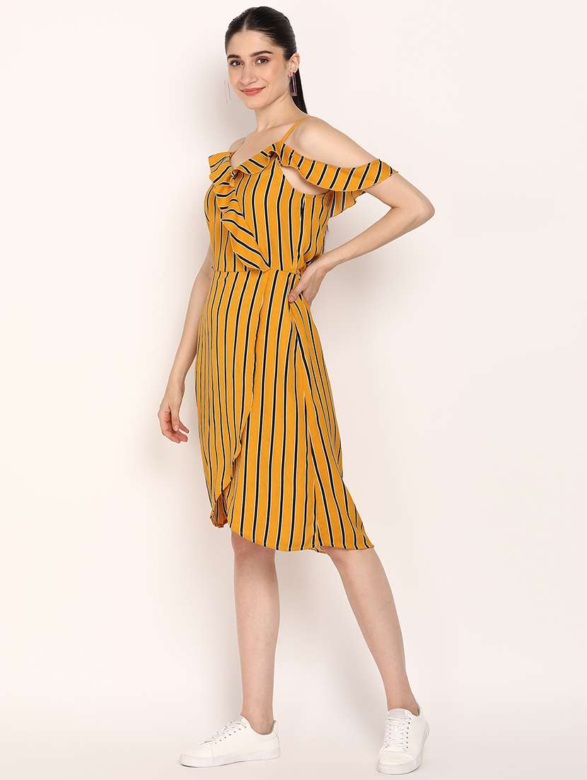 women striped shoulder strap high low dress - 21725865 - Standard Image - 2