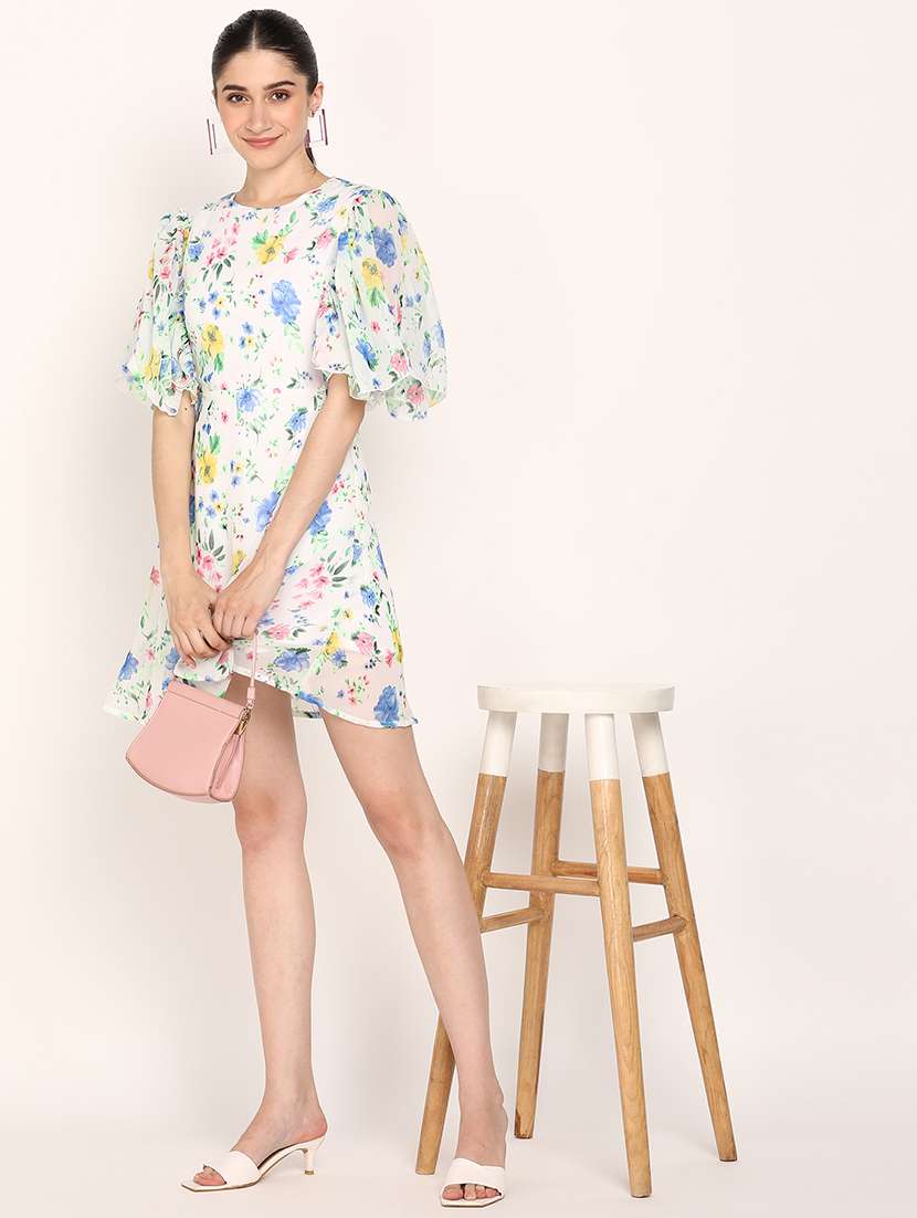 women floral print batwing sleeves a-line dress