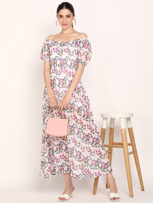 women printed off shoulder high slit dress - 21725870 - Standard Image - 0