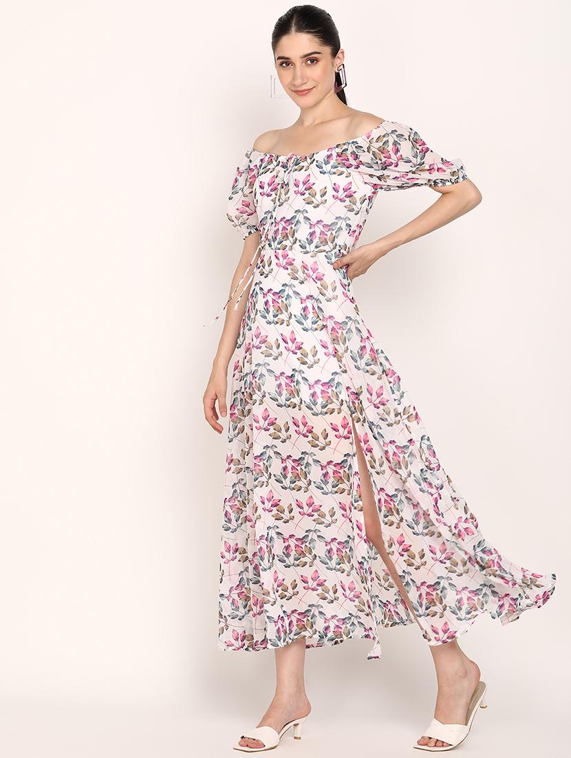 women printed off shoulder high slit dress - 21725870 - Standard Image - 2