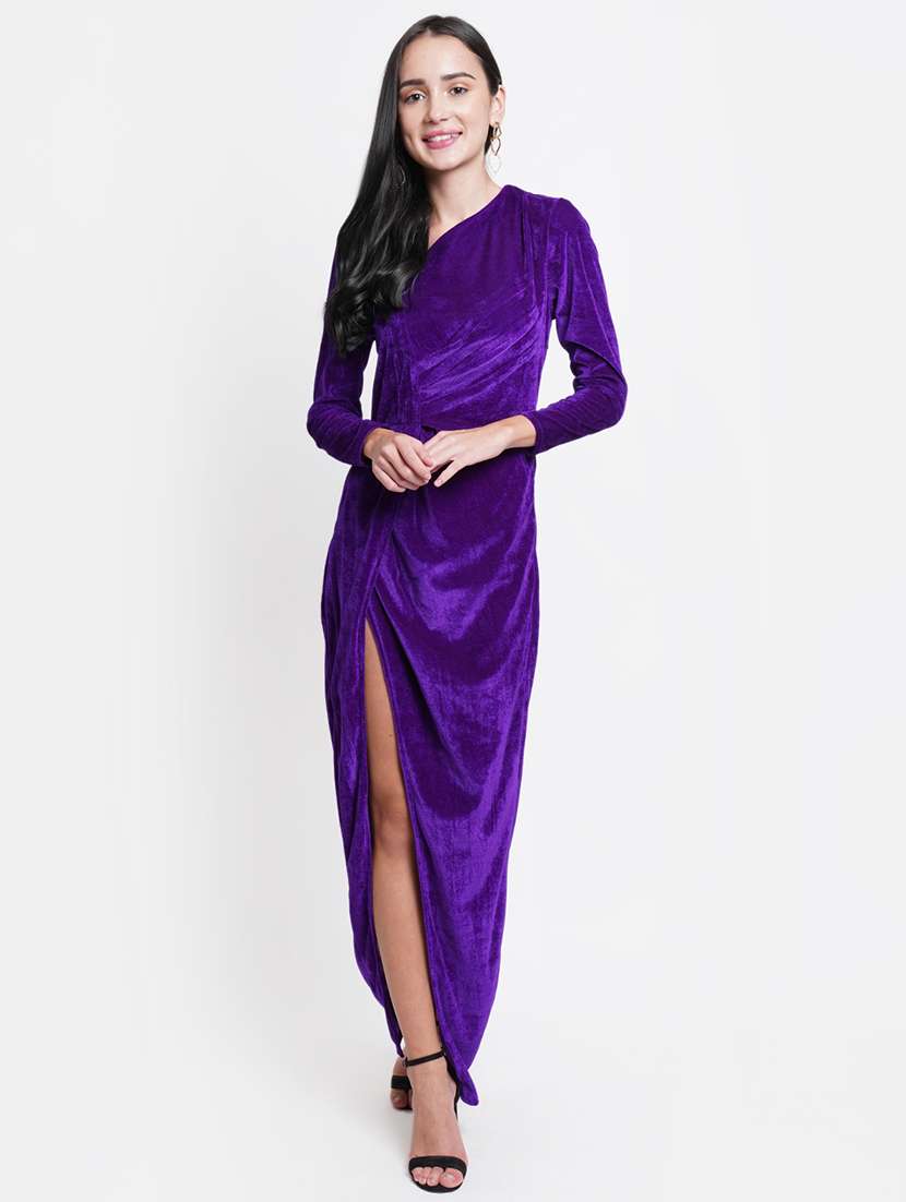 women solid long sleeves high slit dress - 21725879 -  Zoom Image - 0