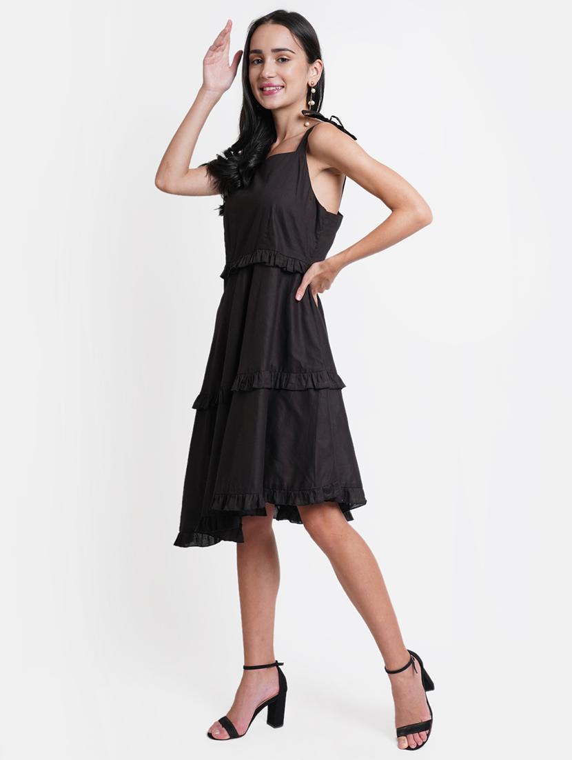 women solid shoulder strap tiered dress - 21725883 - Standard Image - 2