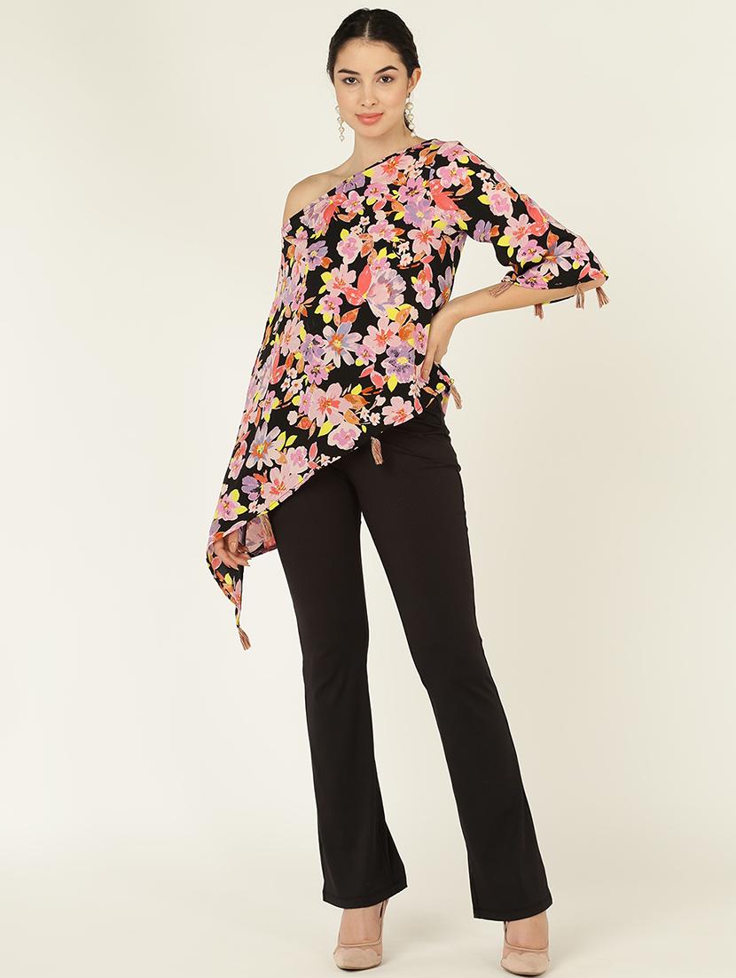 women floral print single shoulder asymmetric top - 21725891 - Zoom Image - 0