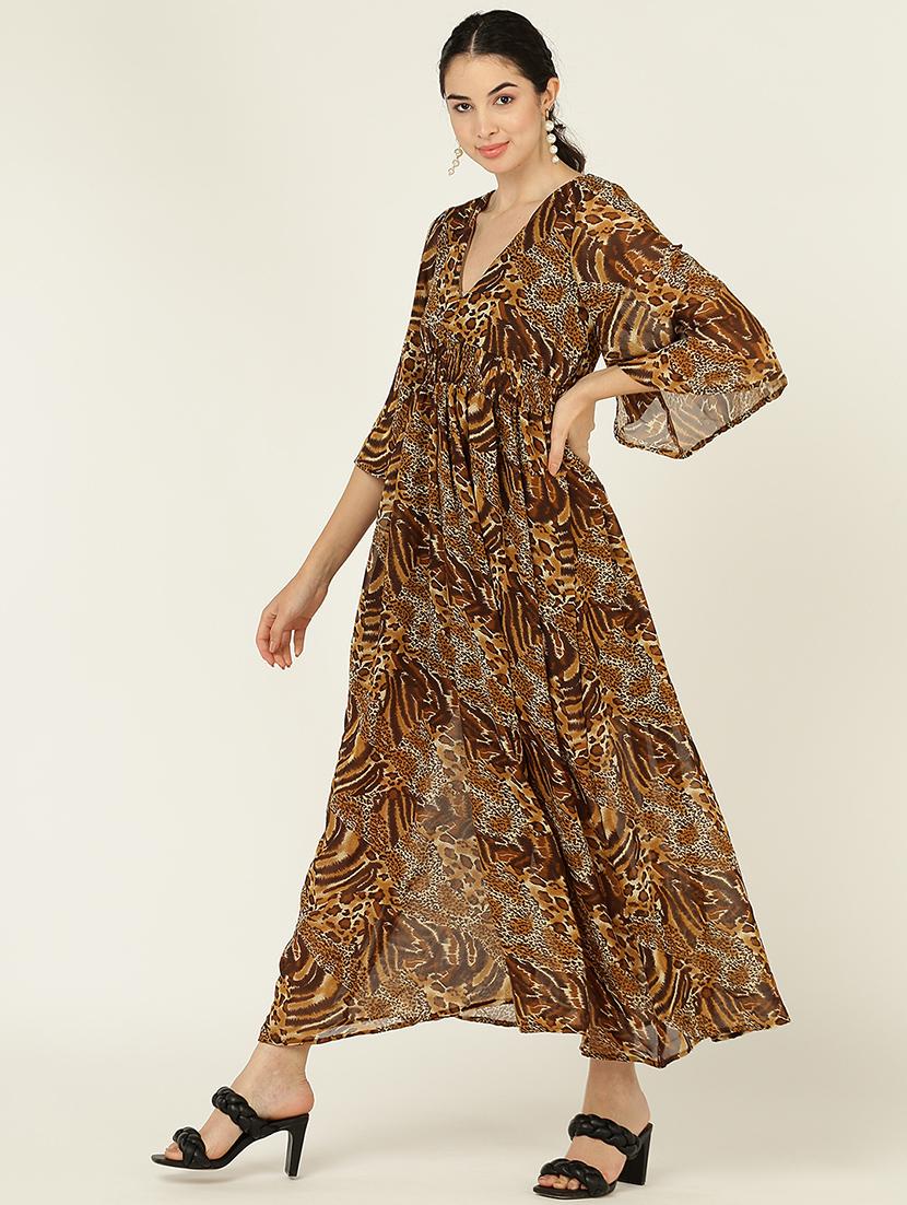 women animal print long sleeves fit & flare dress - 21725892 -  Zoom Image - 0