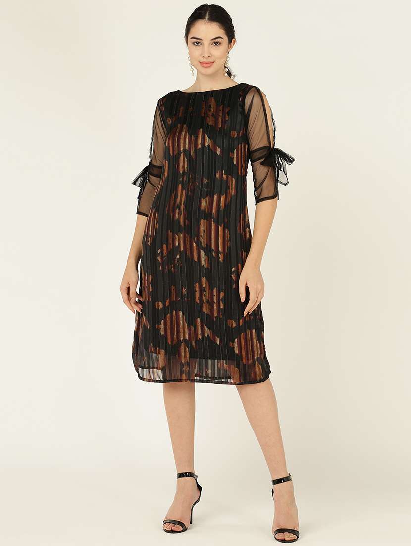women printed round neck a-line dress - 21725899 -  Zoom Image - 0