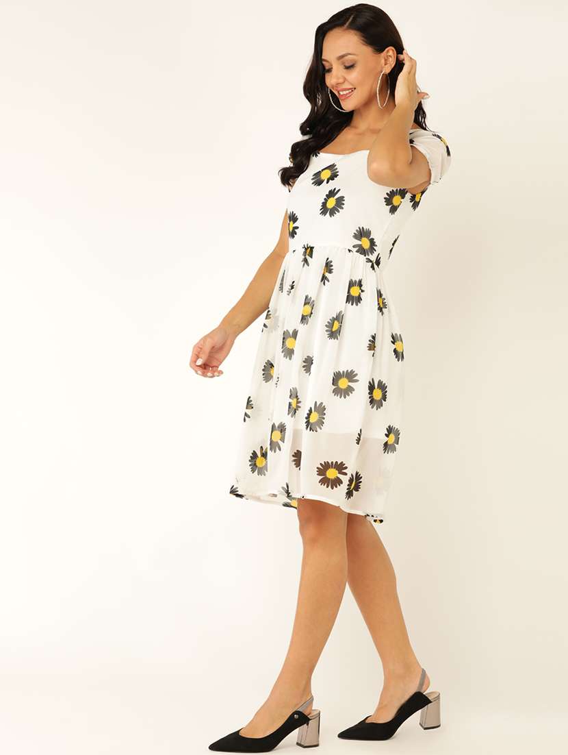 women floral print cap sleeves fit & flare dress - 21725904 -  Standard Image - 2
