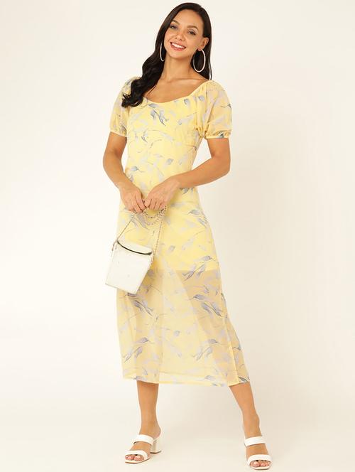 women printed puff sleeves a-line dress - 21725908 - Standard Image - 0