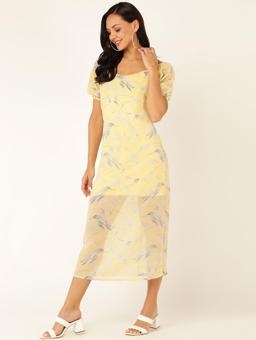 women printed puff sleeves a-line dress - 21725908 - Standard Image - 2