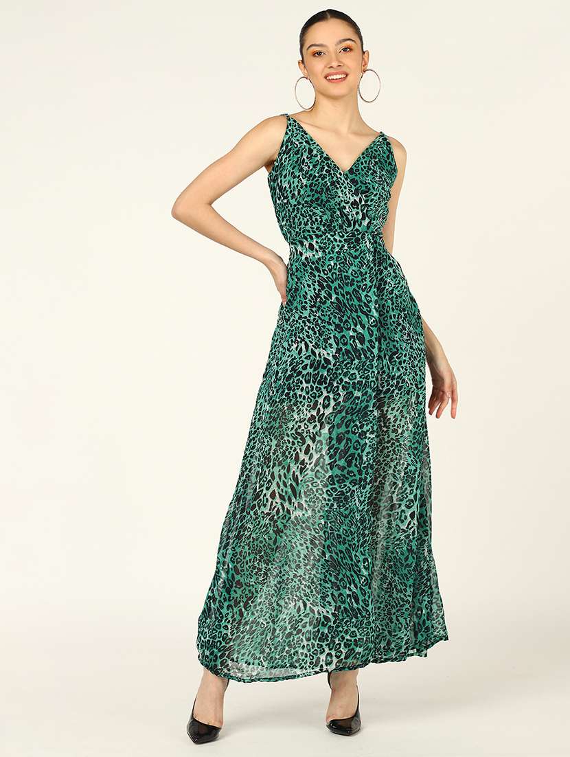 women animal print sleeveless a-line dress with high slit - 21725917 -  Standard Image - 2