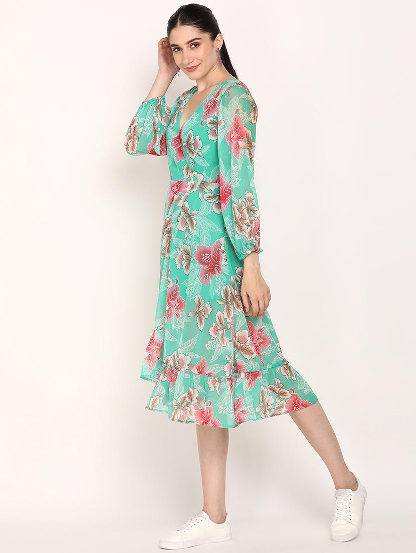 women floral print puff sleeves wrap dress - 21725921 - Standard Image - 2