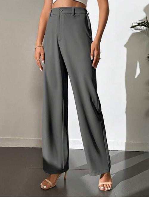 women solid high rise straight trouser - 21726659 -  Standard Image - 0