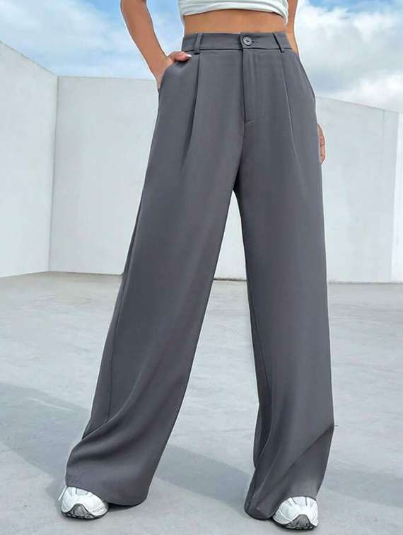 women solid high rise korean pants 
