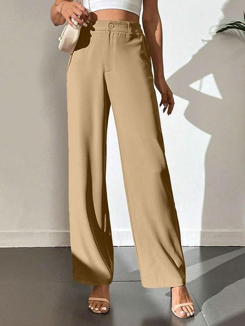 women solid high rise straight trouser - 21726925 - Standard Image - 0