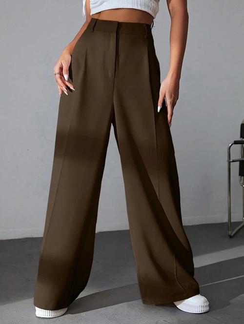 women solid high rise wide leg trouser - 21726965 -  Standard Image - 0