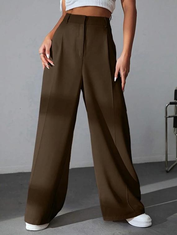 women solid high rise wide leg trouser - 21726965 -  Zoom Image - 0