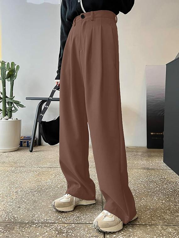 women solid high rise korean pants - 21726982 - Zoom Image - 0