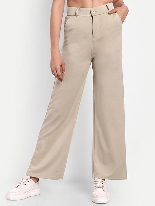 women solid high rise straight trouser - 21727487 -  Standard Image - 0