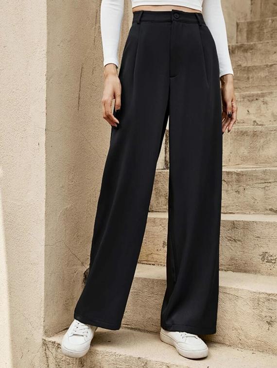 women solid high rise korean pants - 21727523 - Zoom Image - 0