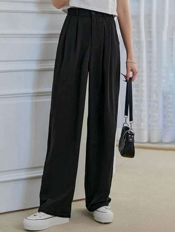 women solid high rise korean pants 