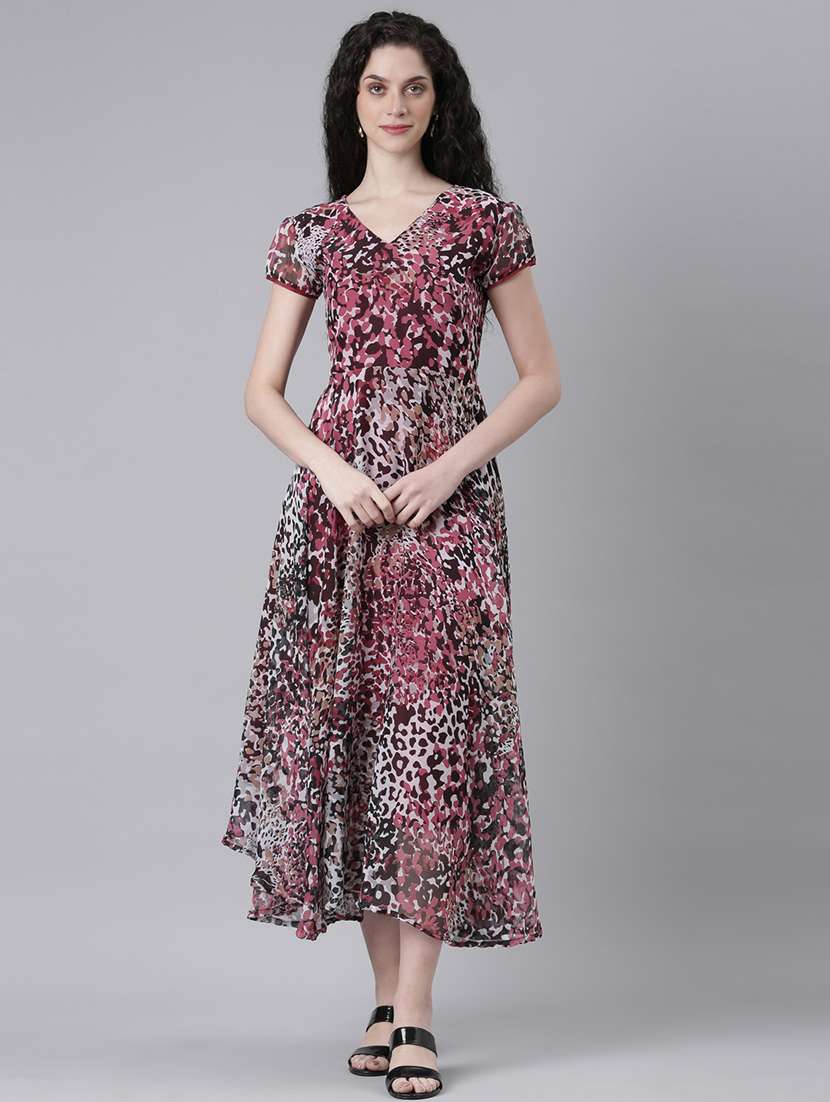 women printed short sleeves fit & flared dress
