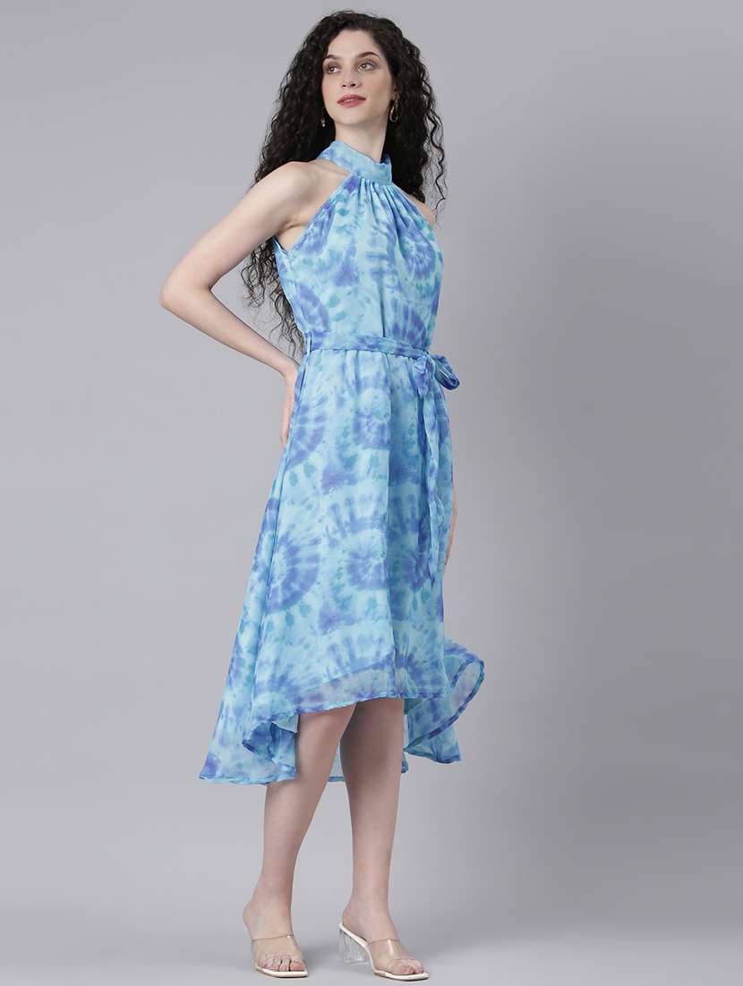 women printed halter neck high low dress - 21727986 - Standard Image - 2