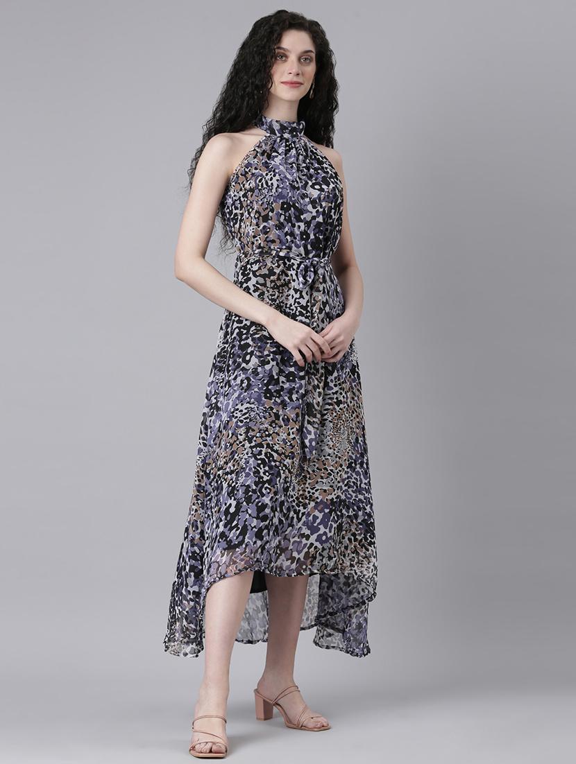 women printed halter neck high low dress - 21727987 - Standard Image - 2
