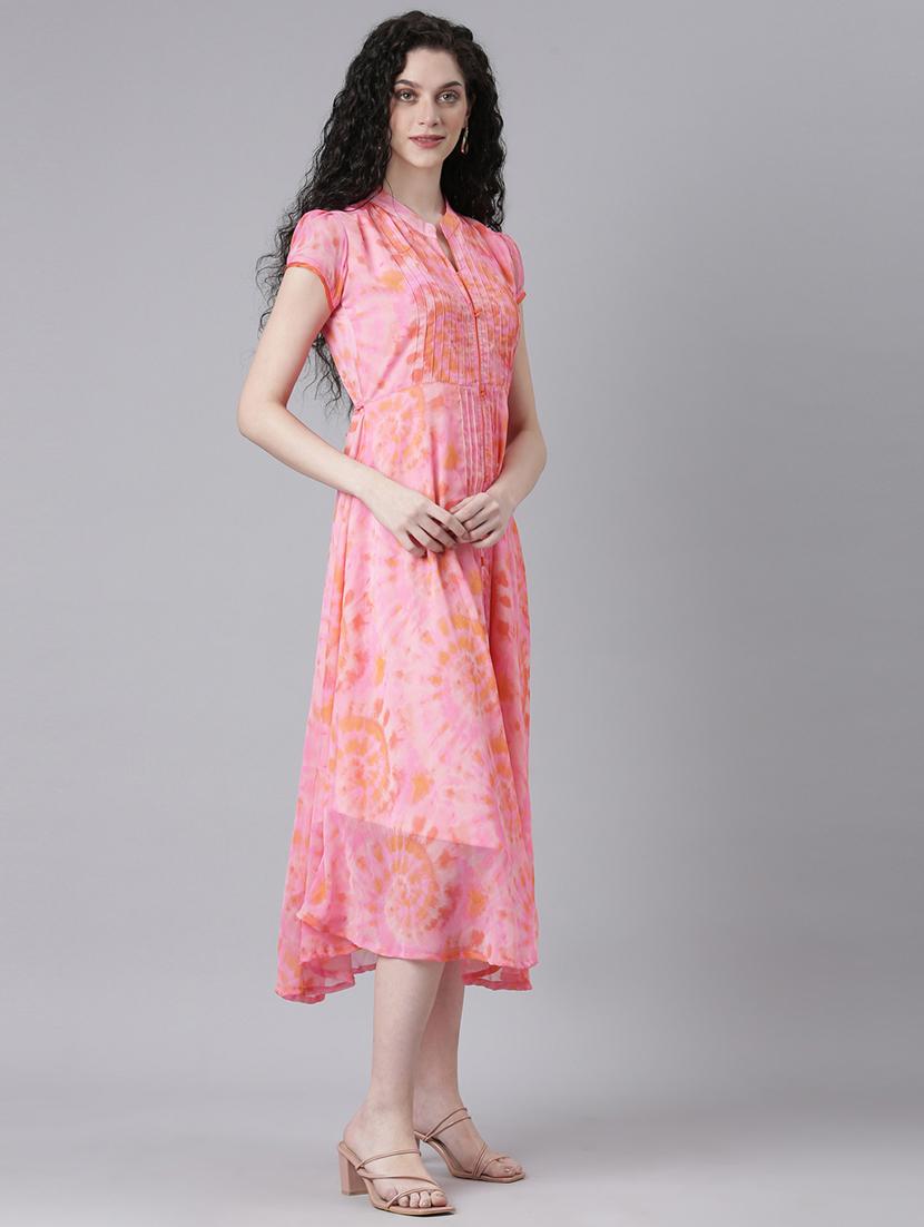 women printed short sleeves fit & flared dress - 21727988 - Standard Image - 2